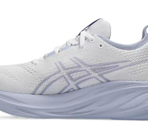 ASICS 젤 NIMBUS 26 쿠셔닝, 내마모성, 통기성 좋은, 지지력, 쿠션감 로우탑 마라톤 트레이닝 러닝 신발 여성 화이트 퍼플 1012B601-100
