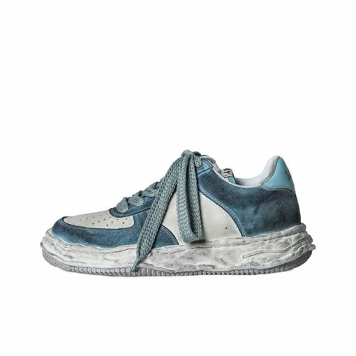 메종 미하라 야스히로 웨인 OG 솔 디스트레스 레더 로우탑 스니커즈 블루 화이트 A10FW710-BLUEWHITE