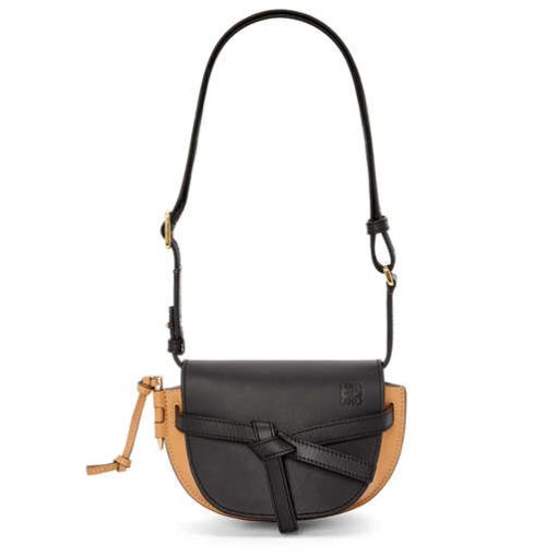 로에베 미니 게이트 듀얼백 인 소프트 카프스킨 앤 자카드 블랙 웜 데저트 A650N46X25-5886