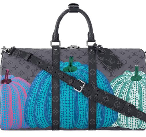 LOUIS VUITTON 야요이 쿠사마 콜라보레이션 키폴 코팅 캔버스 및 소가죽 여행 백, <브랜드_1>e 어깨 크로스백, 핸드백 남성 그레이 M46441