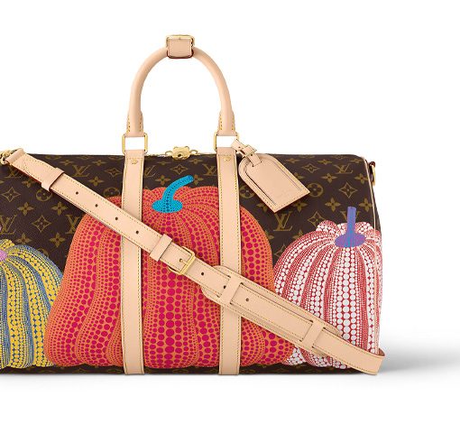 LOUIS VUITTON 야요이 쿠사마 콜라보레이션 키폴 코팅 캔버스 여행 백, 크로스바디백 핸드백 남성 브라운 M46471