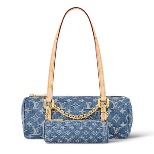 LOUIS VUITTON 파피용 데님 바빌론 콤보 백, 핸드백, 숄더 백 여성 데님 블루 M46830