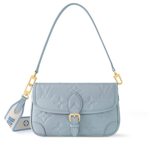 LOUIS VUITTON 다이앤 엠보싱 그레인 소가죽 바게트 핸드백, 숄더 백, 크로스백 여성 블루 M46846