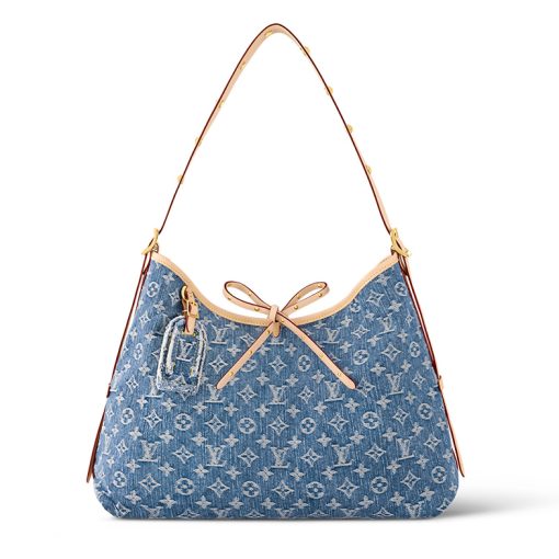 LOUIS VUITTON 캐리어올 데님 가죽 포함 쇼핑백, 핸드백, 숄더 백 M 여성 블루 M46855