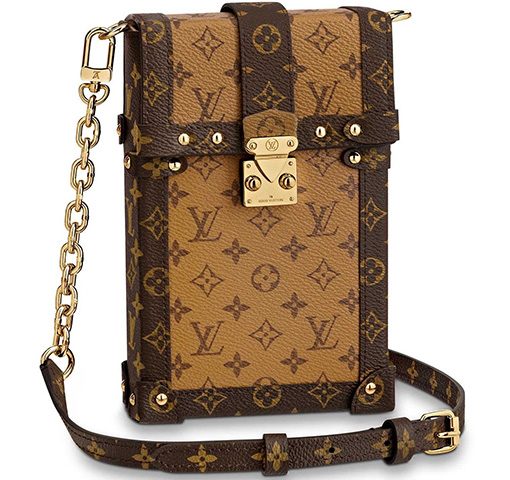 LOUIS VUITTON Trunk Vertical 코팅 캔버스 체인 백, 담배 케이스 백, 박스 백, 핸드폰 파우치, 원 숄더 크로스백 레귤러 여성 탠 M67873