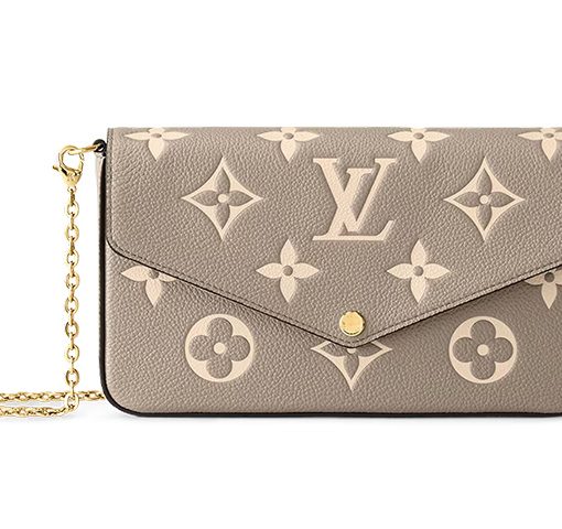 LOUIS VUITTON 루이 비통 포셰트 펠리시에 곡물 송아지 가죽 3 in 1 휴대용 크로스백, 숄더 백 여성 엘리펀트 그레이 & 밀크 화이트 M82610
